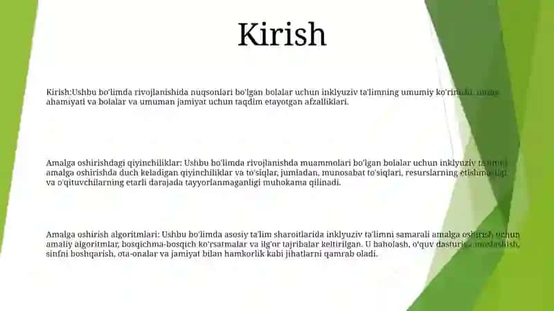 Rivojlanish Muammolari Bo'Lgan Bolalar Uchun Inklyuziv Ta’Limni Keng Ta'Limiy Amaliyotga Joriy Etish Algoritmlari 2