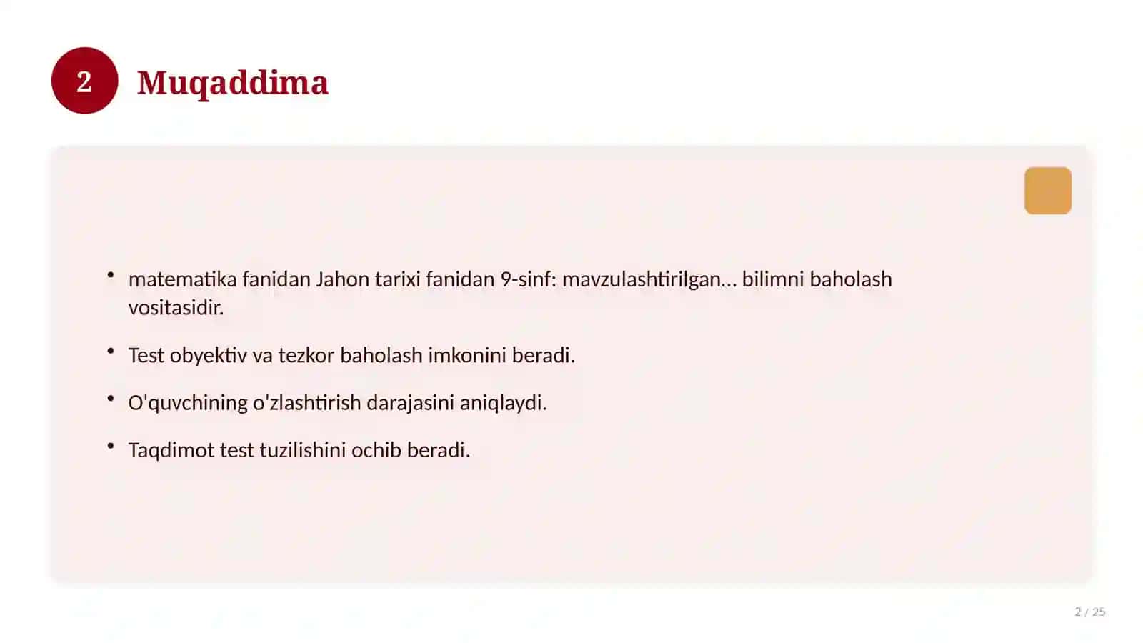 Jahon tarixi fanidan 9-sinf: mavzulashtirilgan nazorat ishi va tahlil 2
