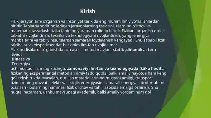 Fizik jarayonlarni o'rganish 2