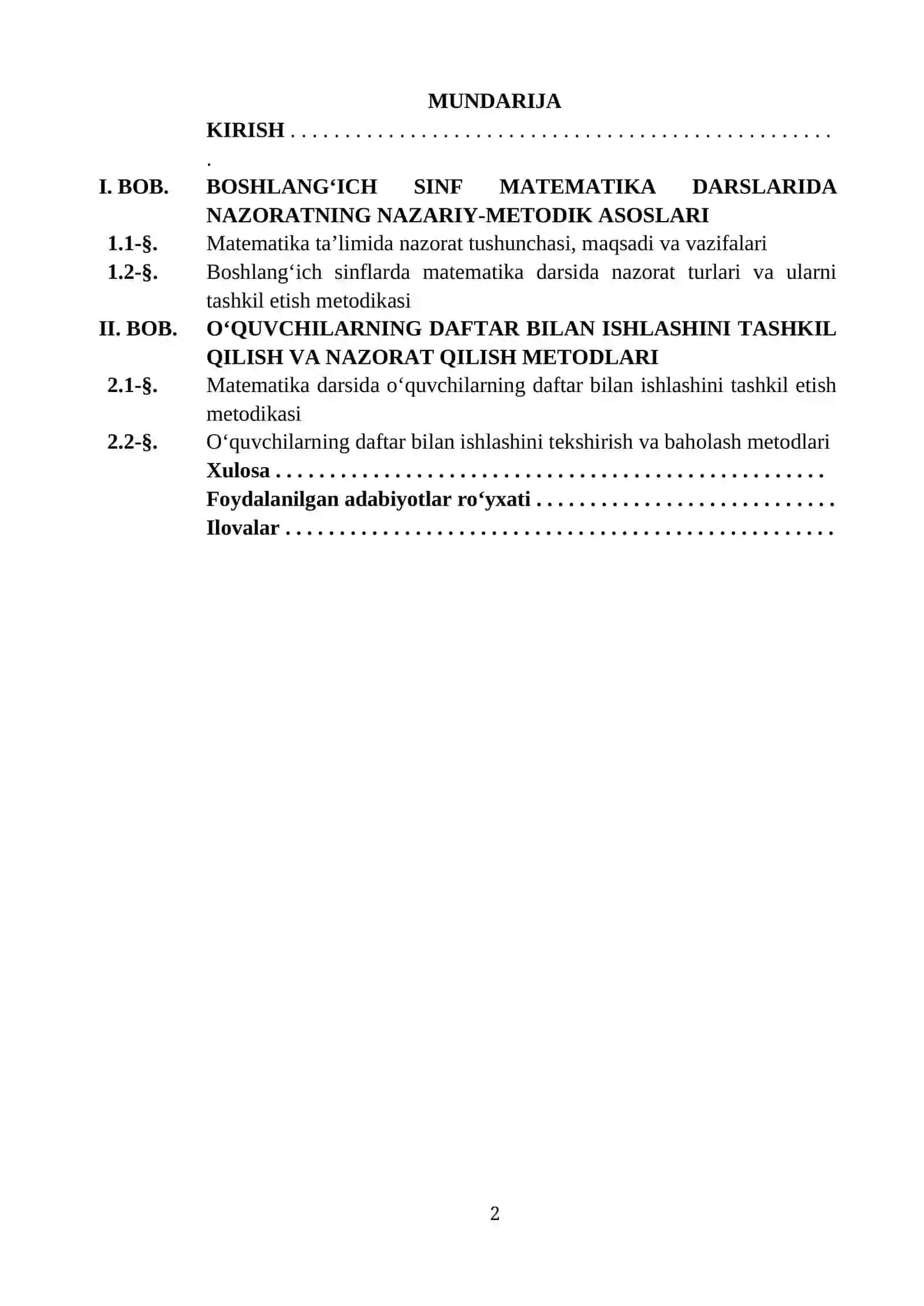 Matematika darsida nazorat turlari va ularni tashkil qilish, o‘quvchilarning daftar bilan ishlashda qo‘llaniladigan metodlar 2