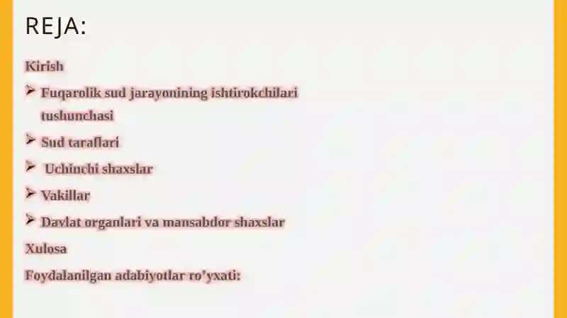 Fuqarolik sudishlarini yuritish ishtirokchilari 2
