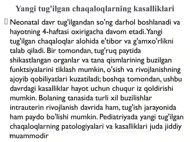 Yangi tug’ilgan chaqaloqlar va bolalar kasalliklari 2