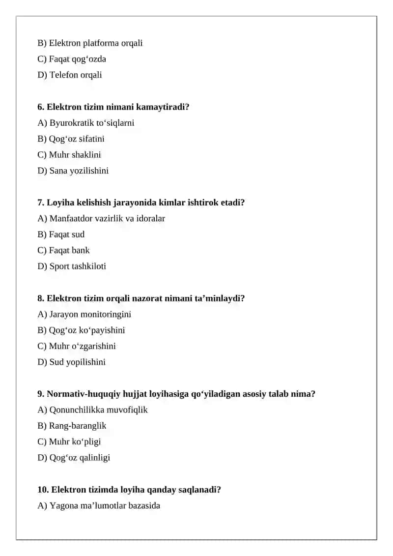 Normativ-huquqiy hujjatlar loyihalarini ishlab chiqish va kelishishning yagona elektron tizimini o‘rganish 2