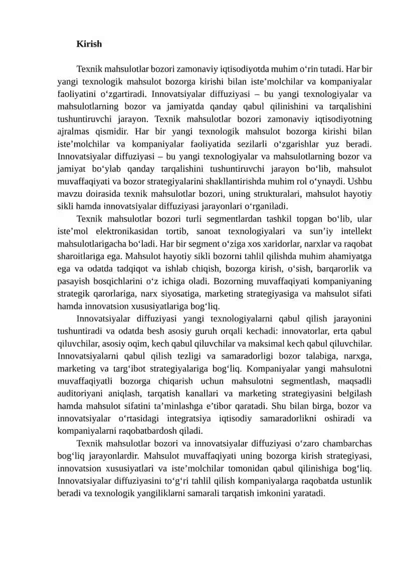 Texnik texnik mahsulotlar bozori va innovatsiyalar diffuziyasi 2