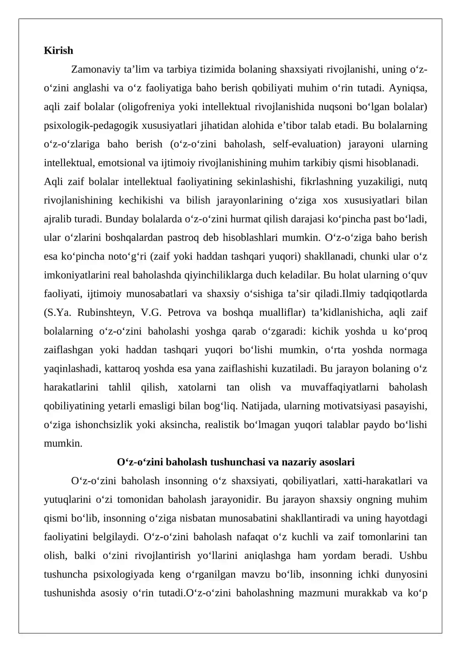 Aqli zaif bolalarning o‘z-o‘zlariga baho berish xususiyatlari 2