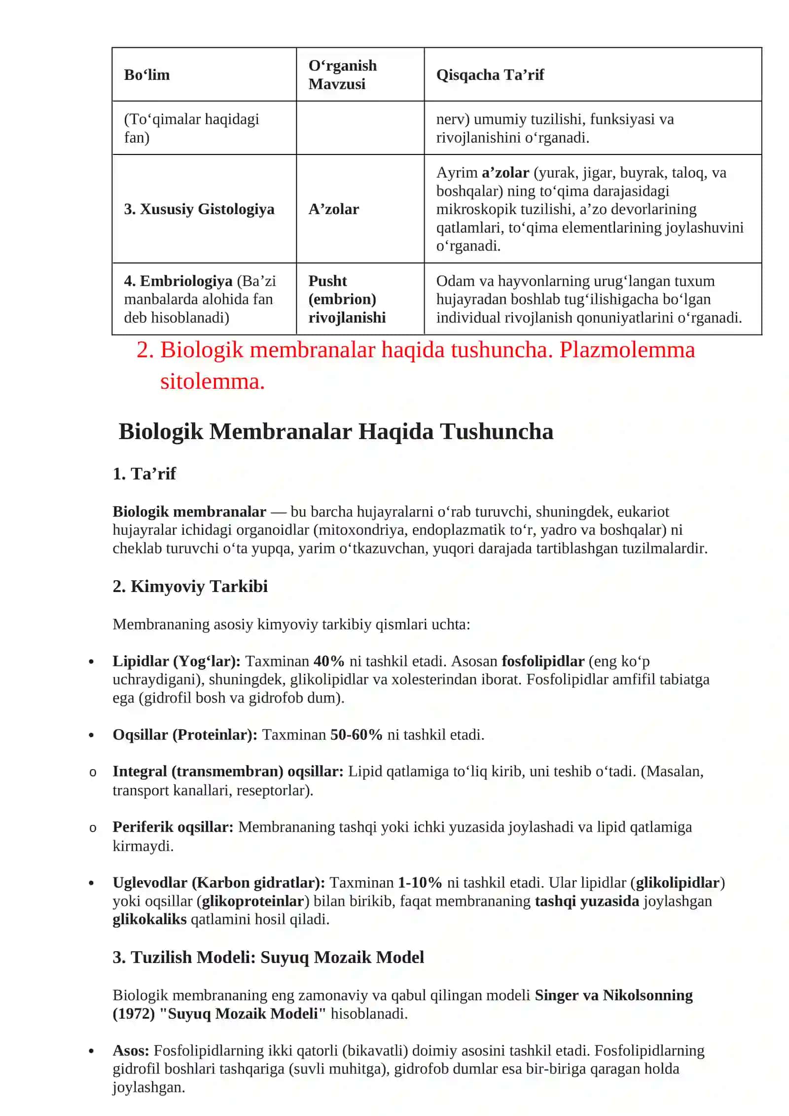 Gistologiya (Gistalogiya fani: Maqsad va Vazifalari) 2