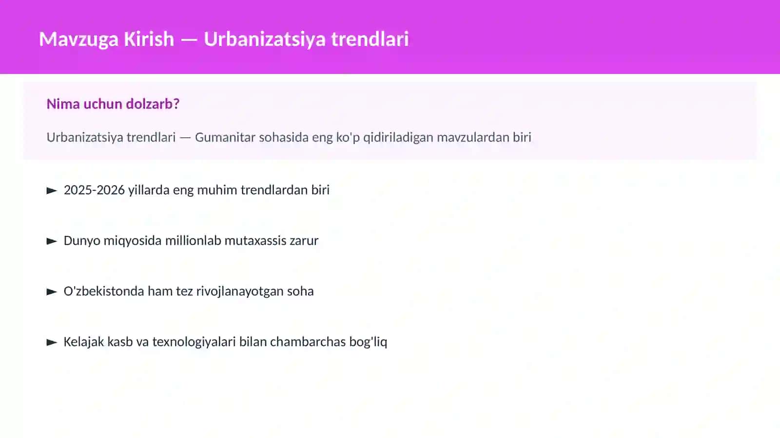 Urbanizatsiya trendlari 2