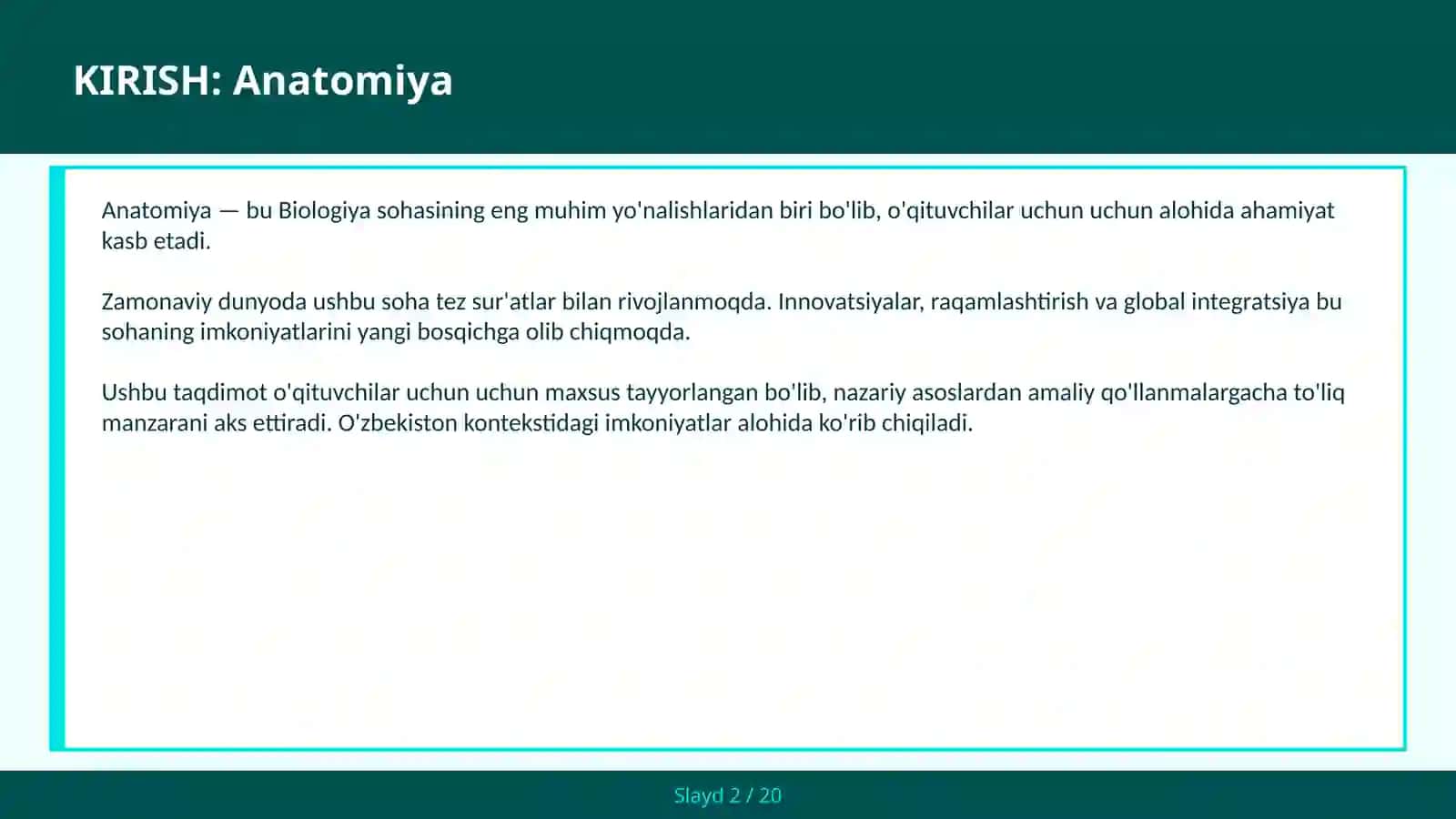 ANATOMIYA Organ tizimlari — o'qituvchilar uchun 2