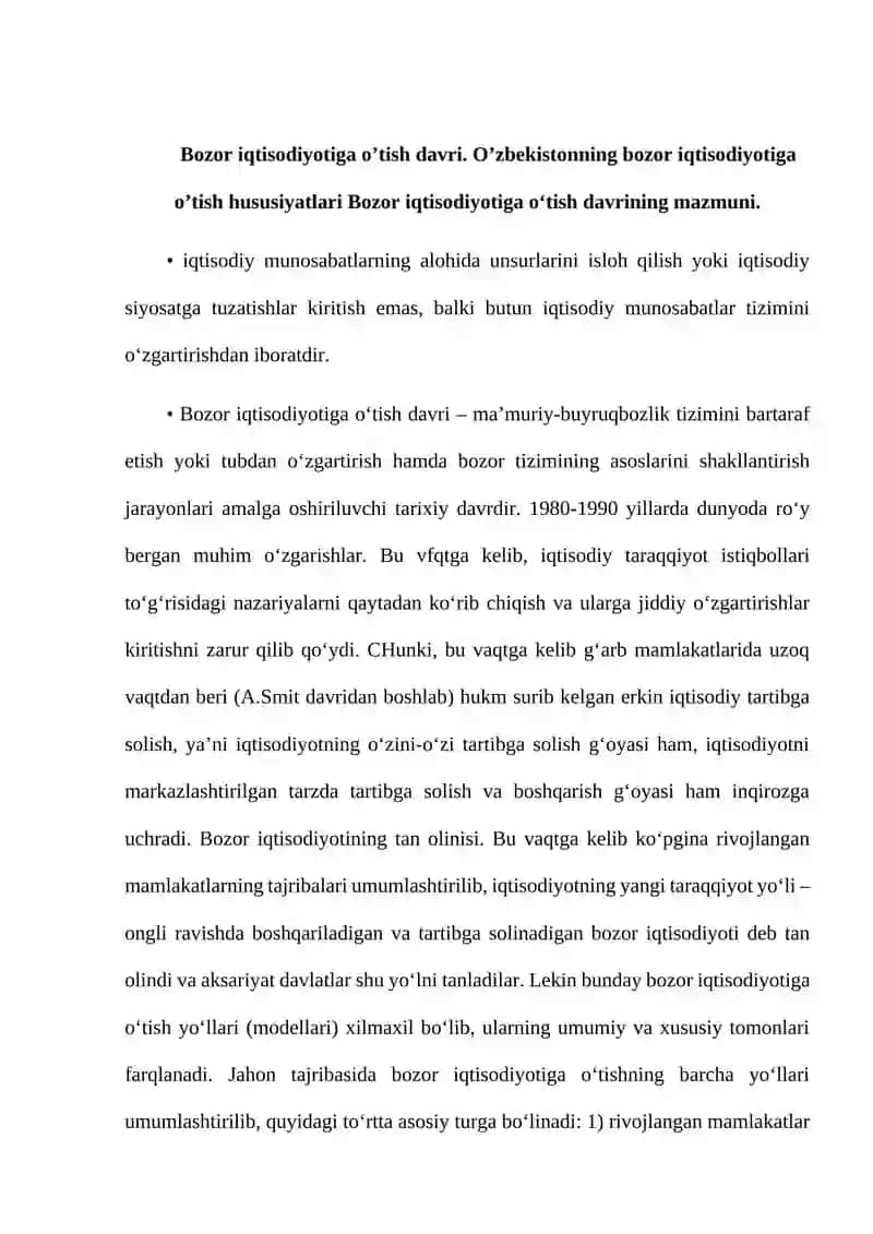 Bozor iqtisodiyotiga o'tish 2