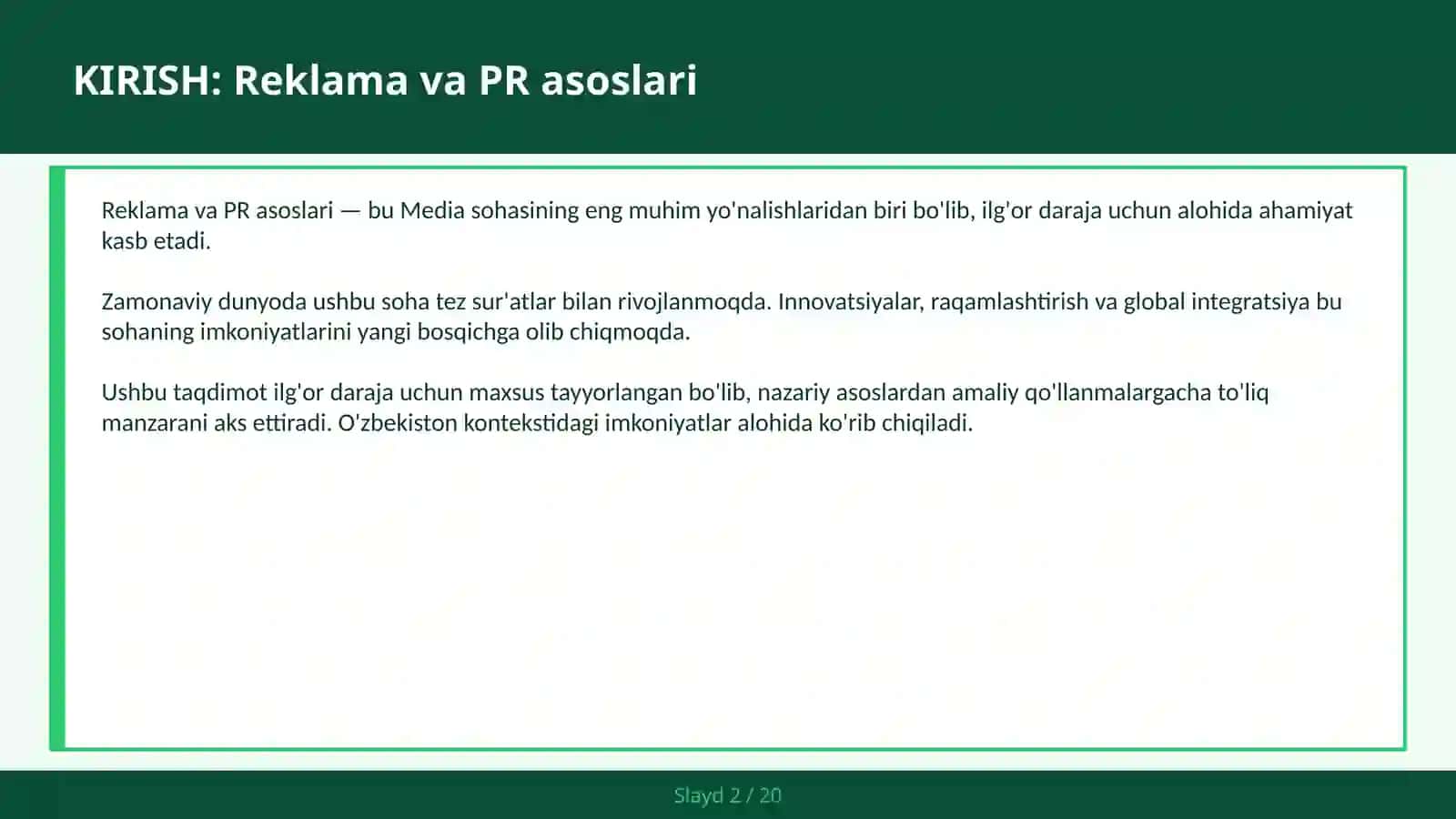 Reklama va PR asoslari 2