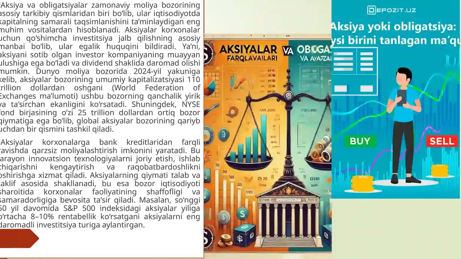 Aksiya va obligatsiyalarning moliya bozoridagi roli. 2