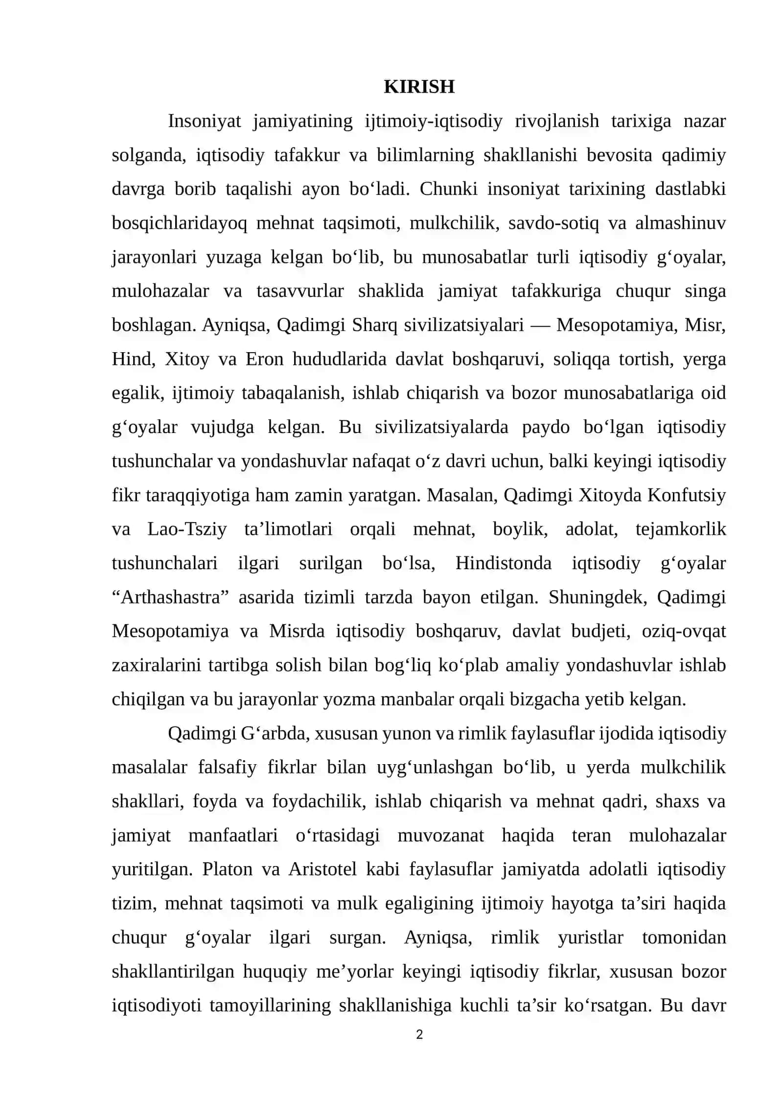Iqtisodiy bilimlarning shakllanishi va rivojlanishida qadimgi Sharq va G‘arb xalqlaridagi iqtisodiy g‘oyalarning o‘rni va ahamiyati 2