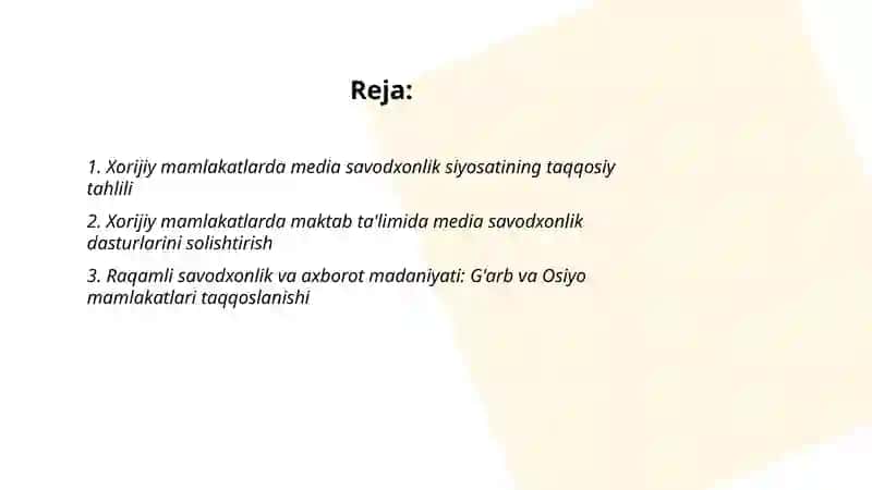 Xorijiy mamlakatlarda media savodxonlik va axborot madaniyatining qiyosiy tahlili 2