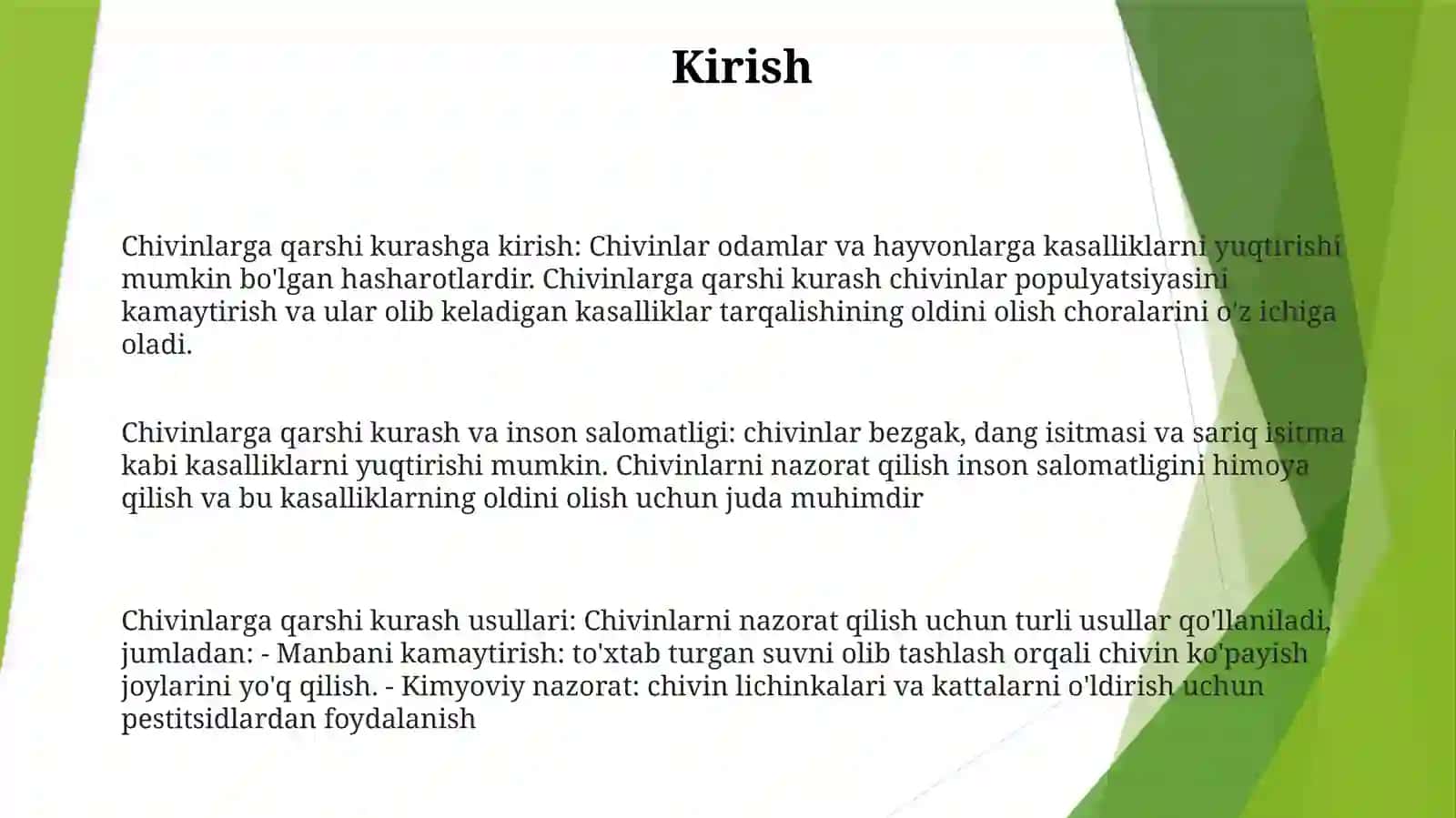 Chivinlarga qarshi kurash va inson salomatligi 2