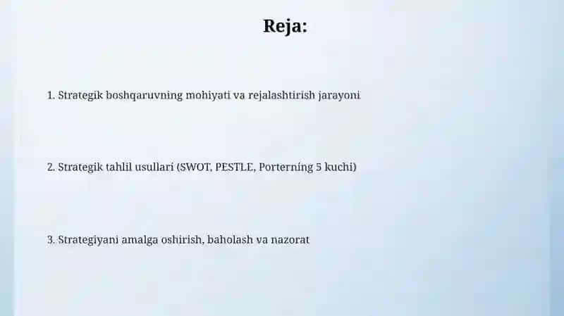 Strategik boshqaruvvarejalashtirish 2