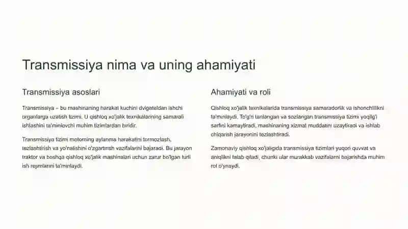 Qishloq Xo'jalik Texnikalarining Transmissiyalari 2