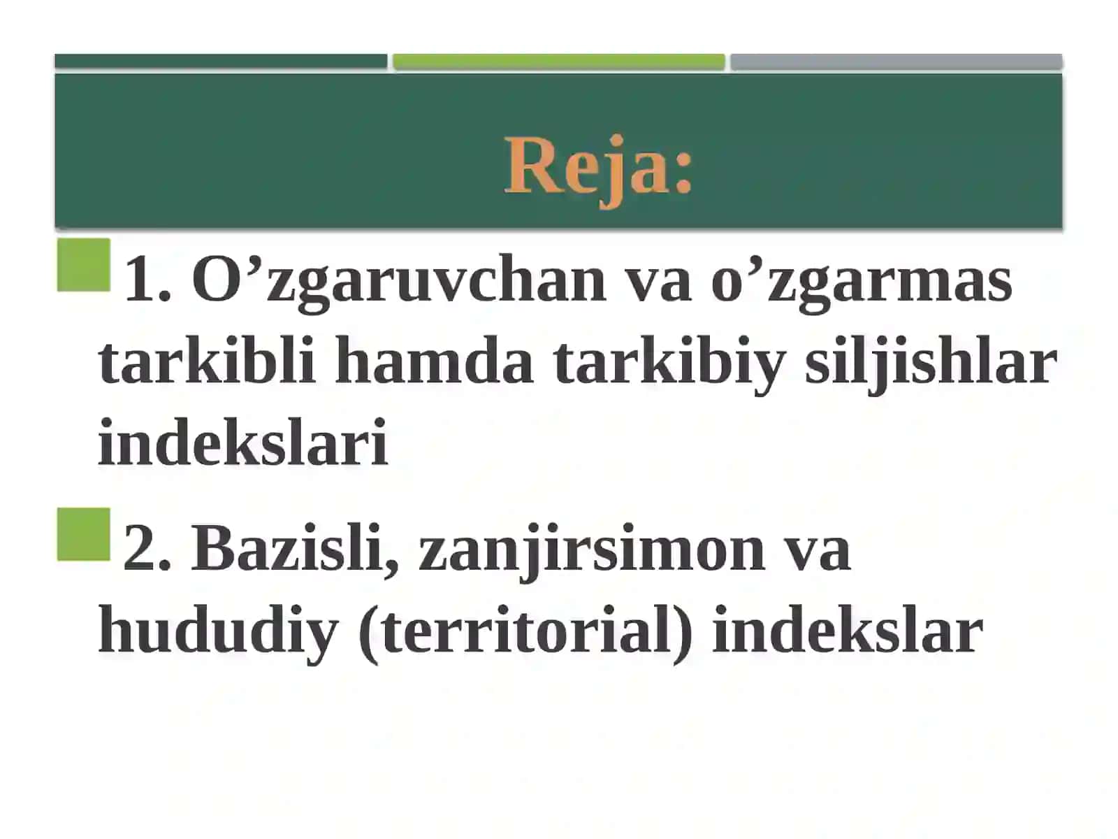STATISTIKA AMALIYOTIDA IQTISODIY INDEKSLARNI QO'LLASH YO'NALISHLARI 2
