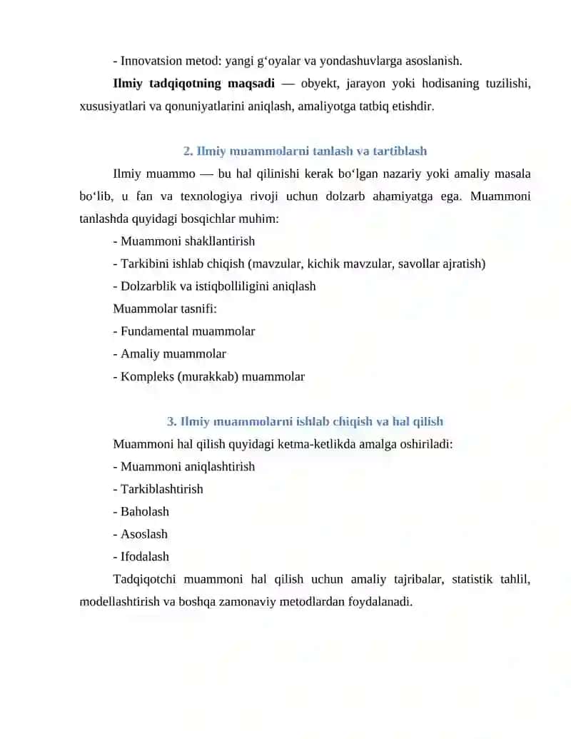 ILMIY TADQIQOT YO‘NALISHINI TANLASH VA ILMIY MUAMMO 2