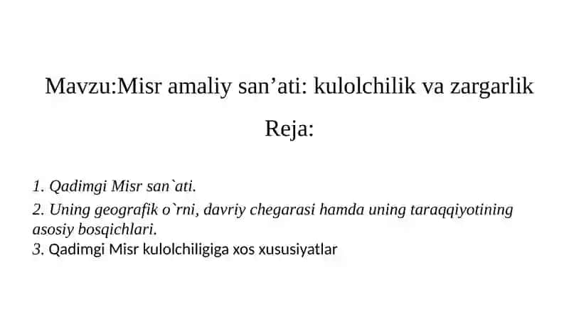 Misr amaliy san’ati: kulolchilik va zargarlik 2