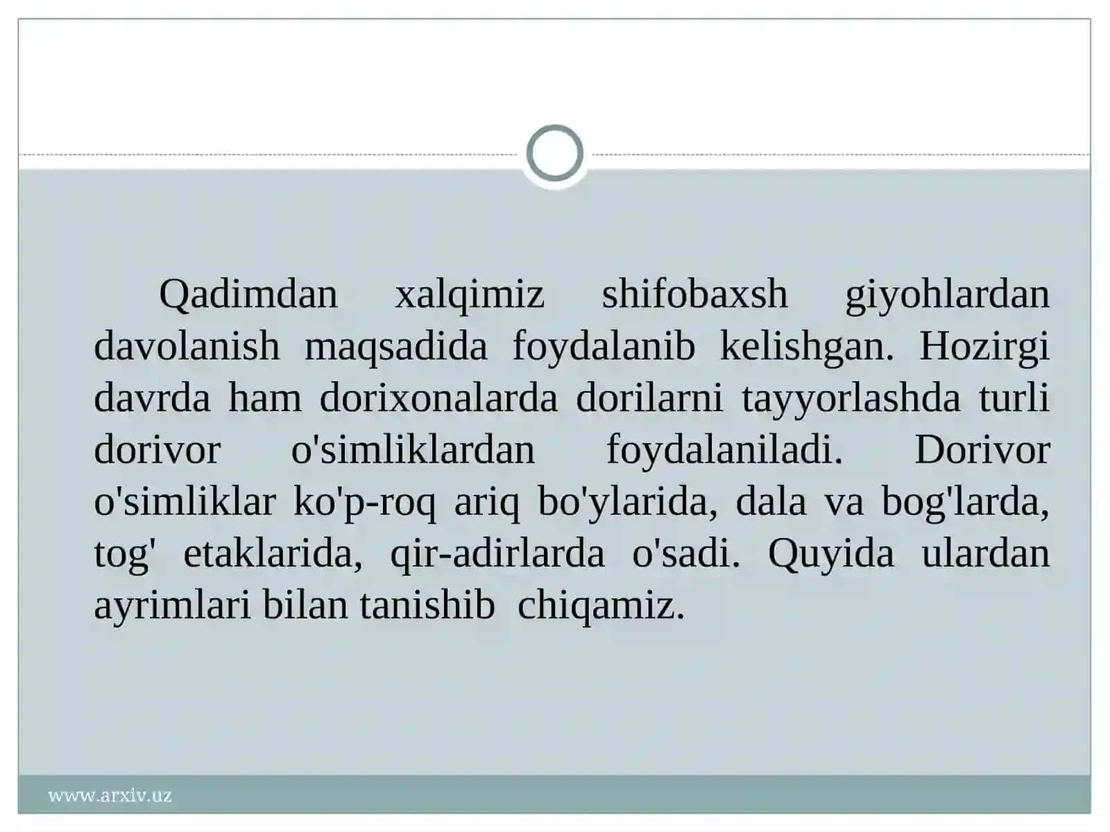 Tibbiyotda dorivor o’simliklarning o’rni 2