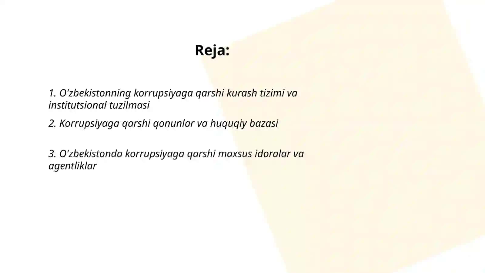 O'zbekistonning korrupsiyaga qarshi kurash tizimi va institutsional tuzilmasi 2