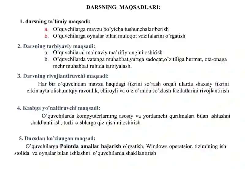 Grafik muharrirlarda so'hanib elgilash amallari mavzusidagi DARS ISHLANMASI 2