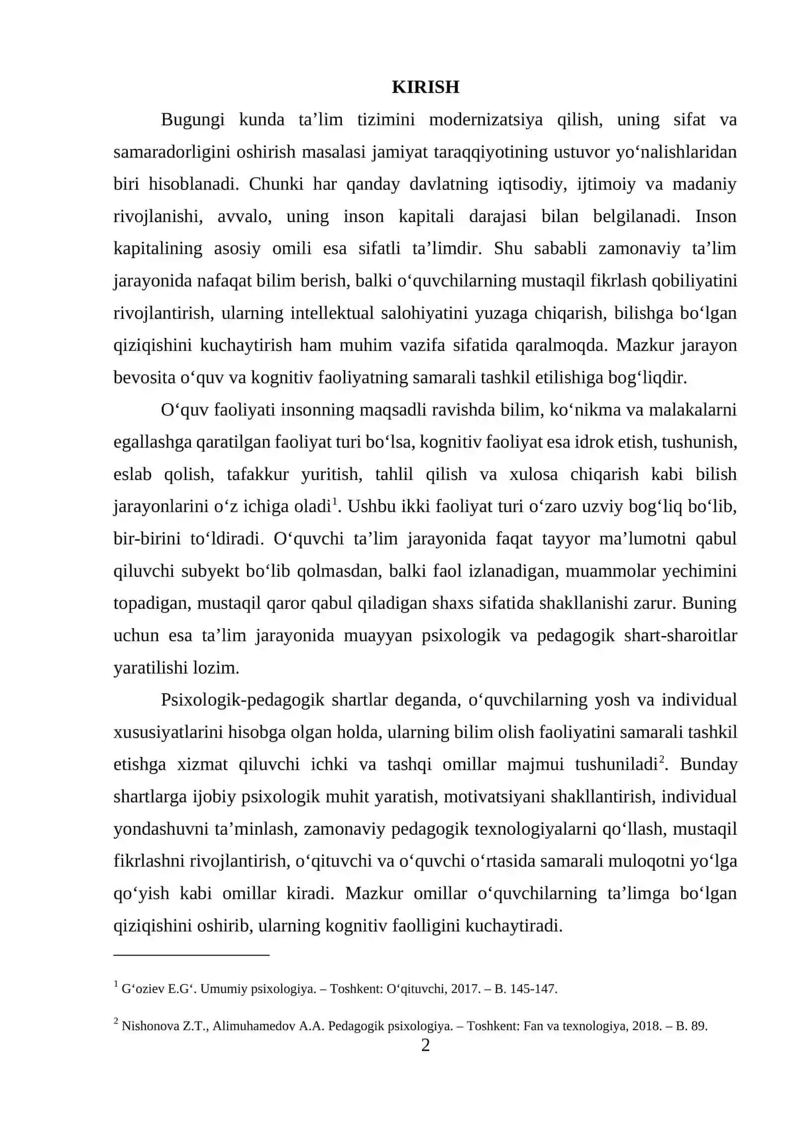 O‘QUV VA KOGNITIV FAOLIYATNING MUVAFFAQIYATI UCHUN PSIXOLOGIK-PEDAGOGIK SHARTLAR 2