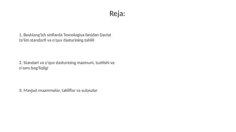 Boshlang'ich sinf texnologiyasi fanidan DTS tahlili va o'quv fanidasturlarining mazmuni 2