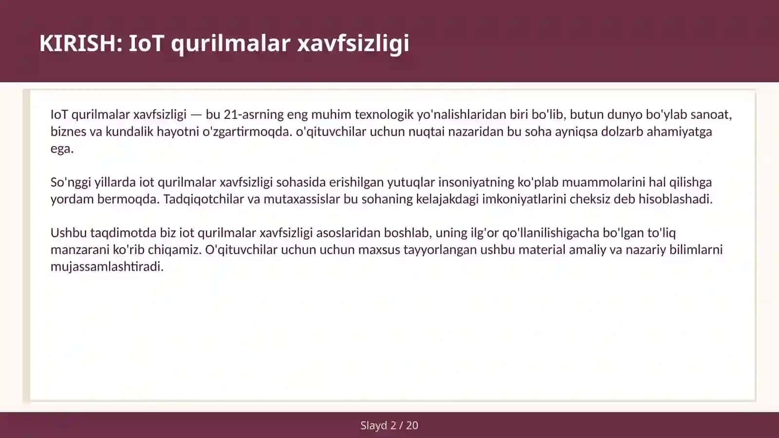 IOT QURILMALAR XAVFSIZLIGI 2