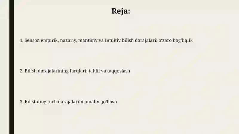Hissiy imperik nazariy mantiqiy intuetif bilish darajalarining oʻzaro aloqasi va farqi 2