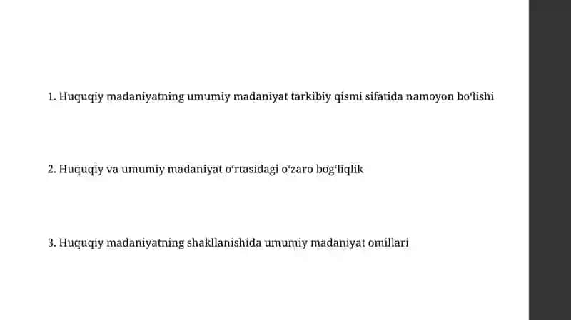 Huquqiy madaniyat – umumiy madaniyatning tarkibiy qismlari 2