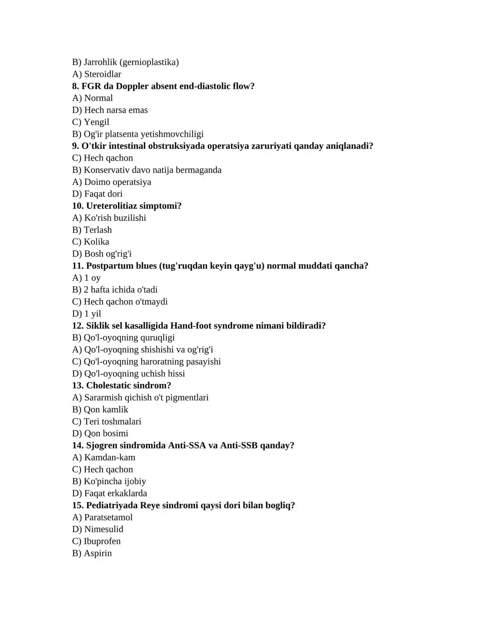 Tibbiyot mutaxassisligi testi 2