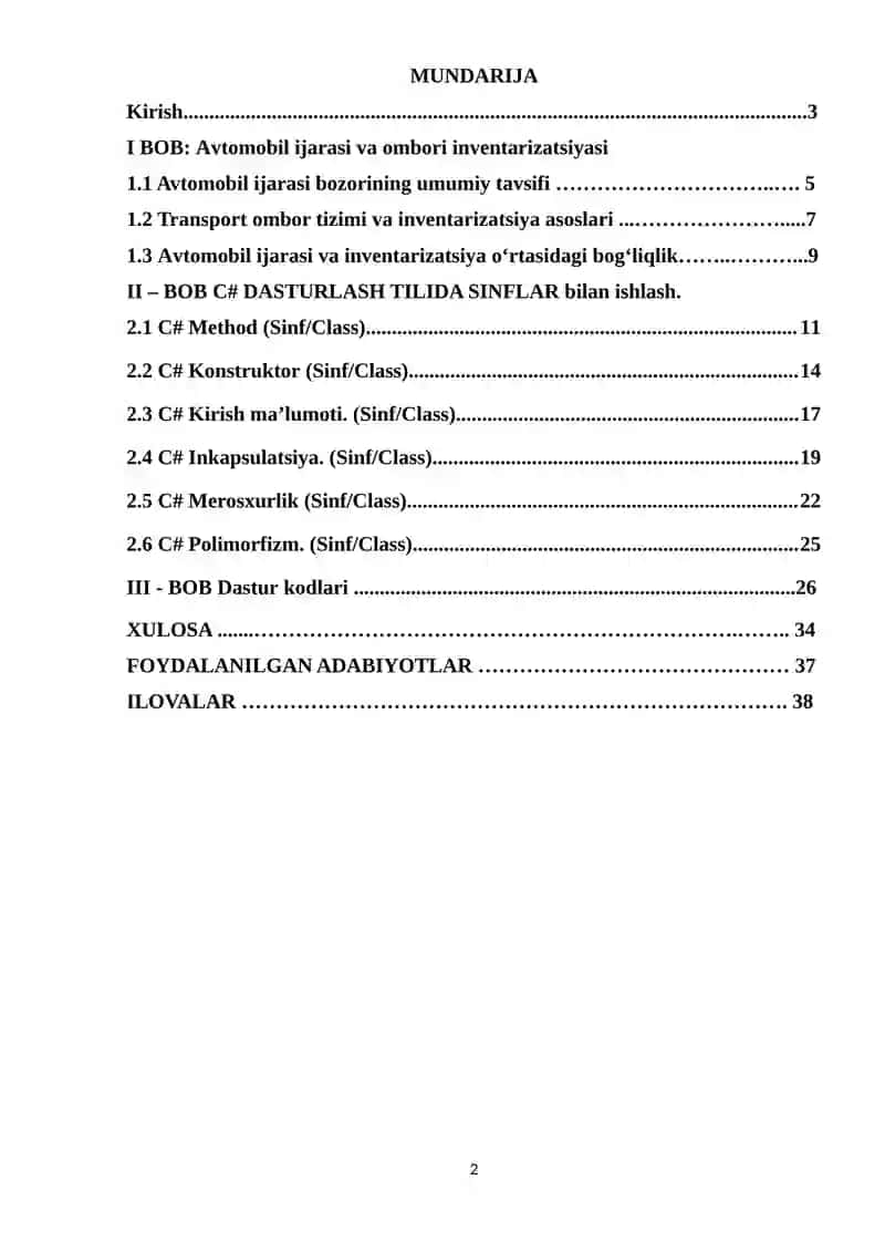 Avtomobil ijarasi va ombor inventar tizimi 2
