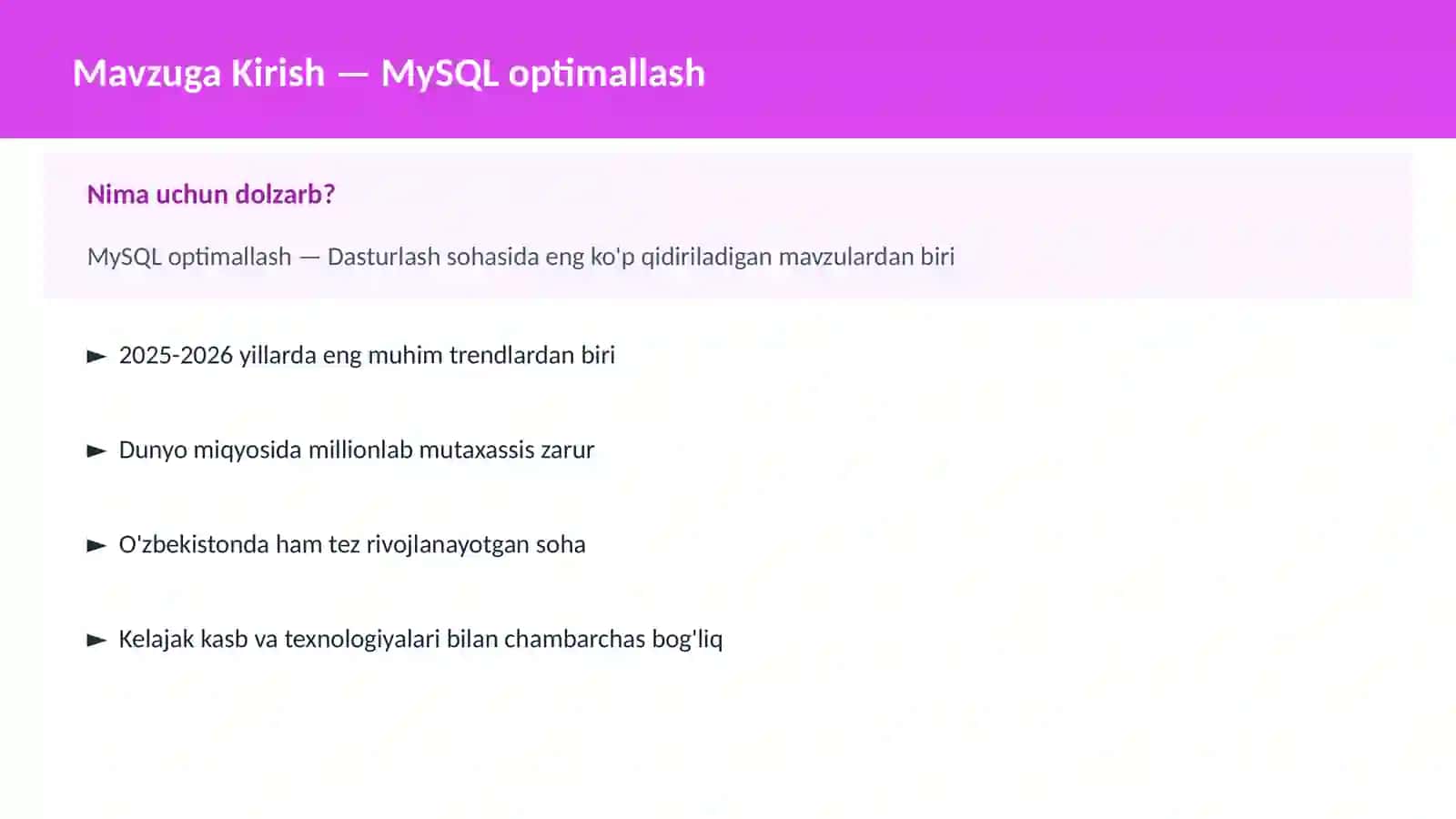 MySQL optimallash 2