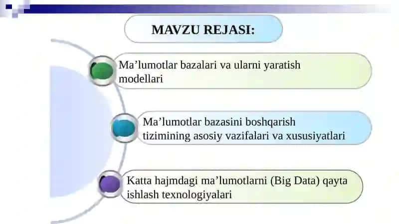 Ma’ruzama’lumotlar bazalari vakatta hajmdagi ma’lumotlar bilan ishlash texnologiyalari 2