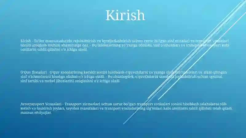 O'Quv Xonalari Va Avtotransport Vositalari Zarur Sonini Hisoblash 2
