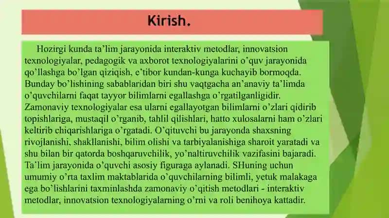 Taqdimot. Geografiya darslarida innovatsion texnologiyalardan foydalanish yoʻllari 2