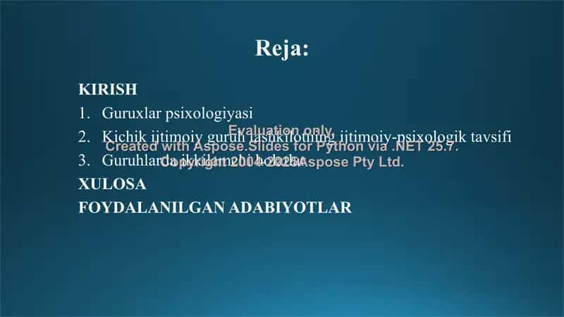 Guruxlar psixologiyasi. Kichik ijtimoiy guruh tashkilotning ijtimoiy-psixologik tavsifi sifatida 2