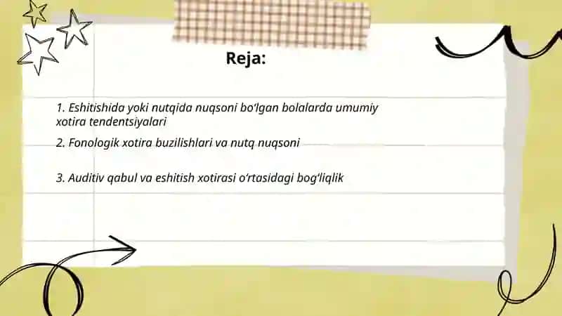 Eshitish yoki nutq nuqsoni bo‘lgan bolalarda umumiy xotira tendentsiyalari 2