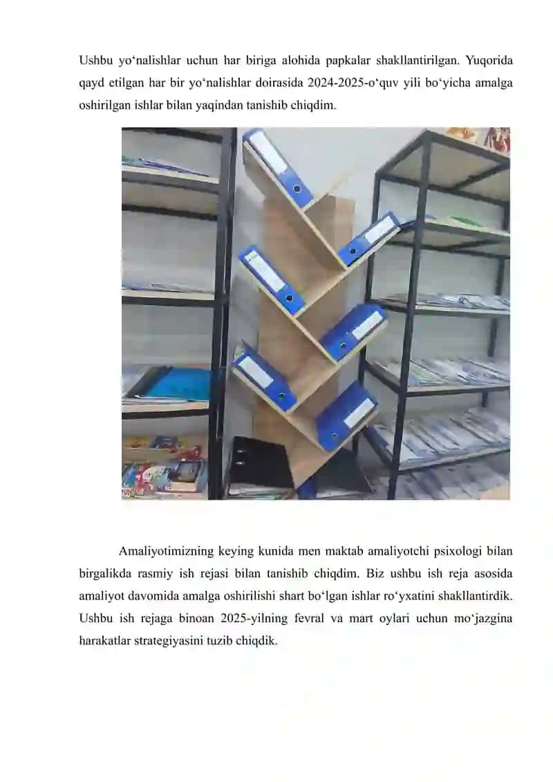 Amaliyot boʻyicha tayyorlagan amaliyot  haftalik hisobotlari 2