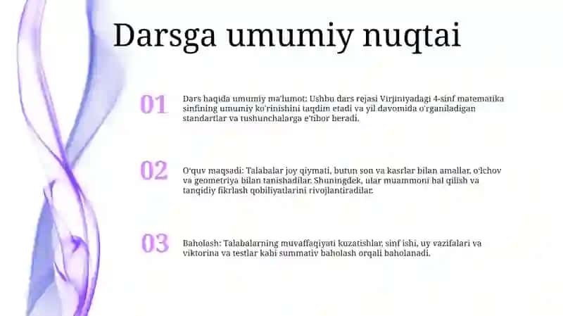 1 Va 4-Sinf Matematika Dars Tahlili 2