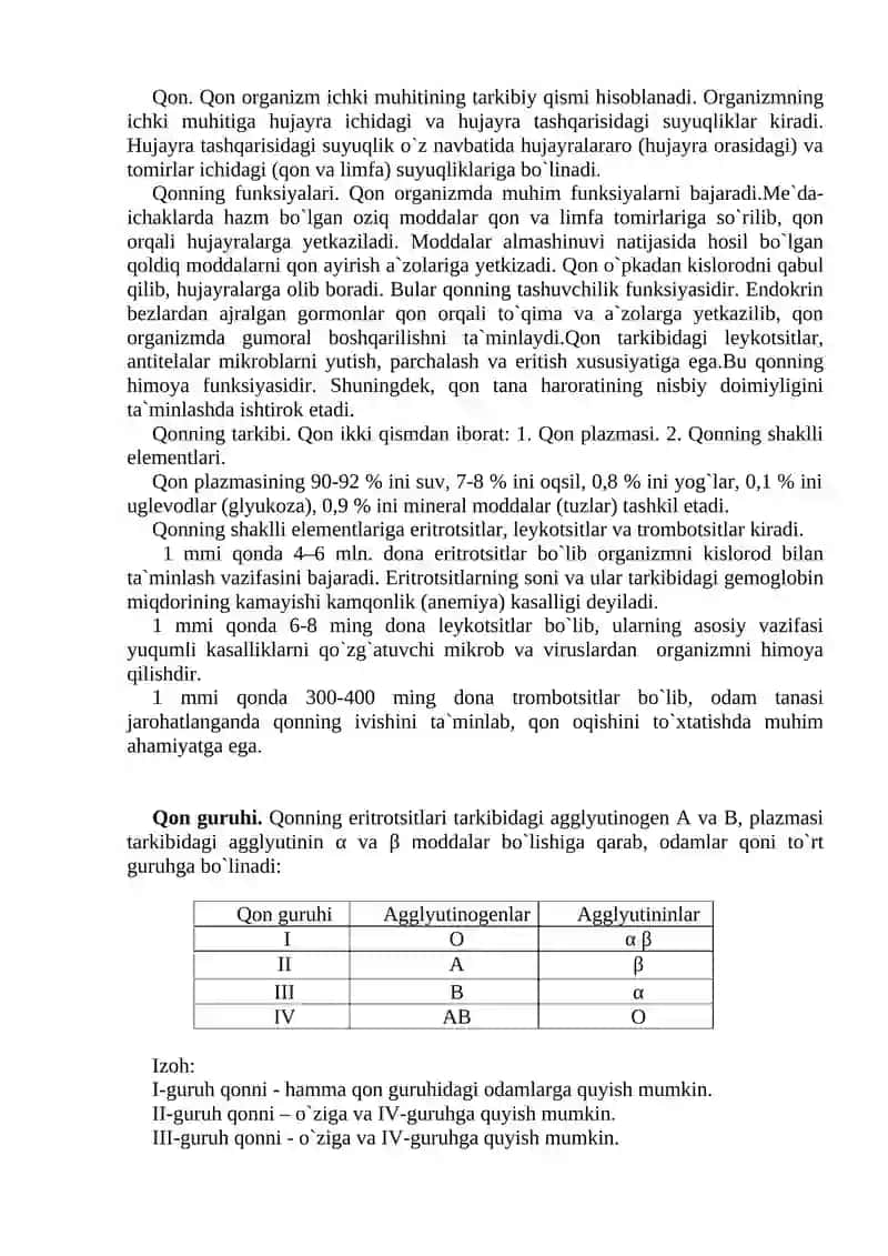 Qon. Yurak-tomir va nafas olish tizimi 2