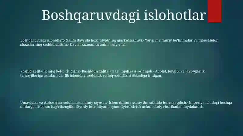 Roshid Xalfalar Hukmronligi Davridagi Islohotlarning Mohiyati 2