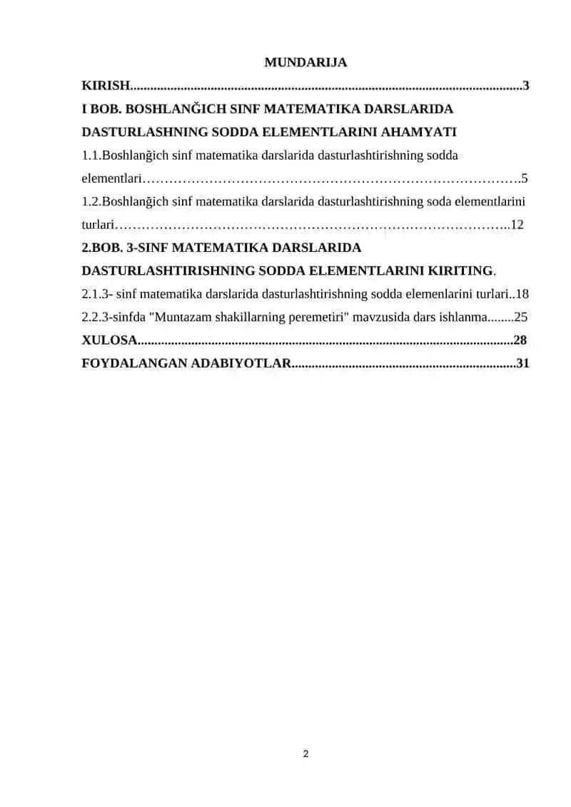 Boshlanğich sinf matematika darslarida dasturlashtirishning sodda elementlarini kiriting. 2
