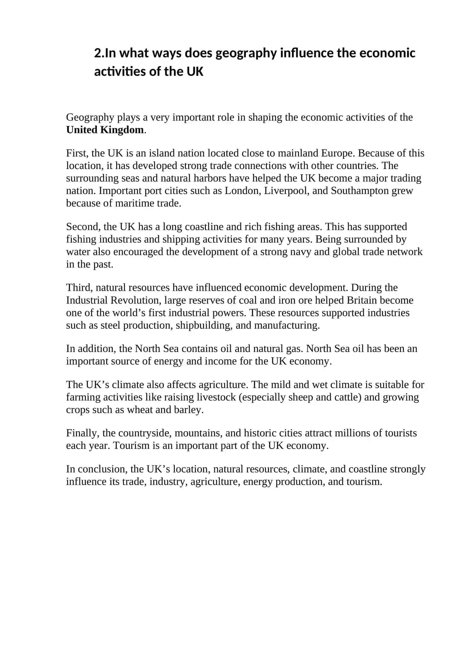 Geographic Influence on Economic Activities of the UK 2