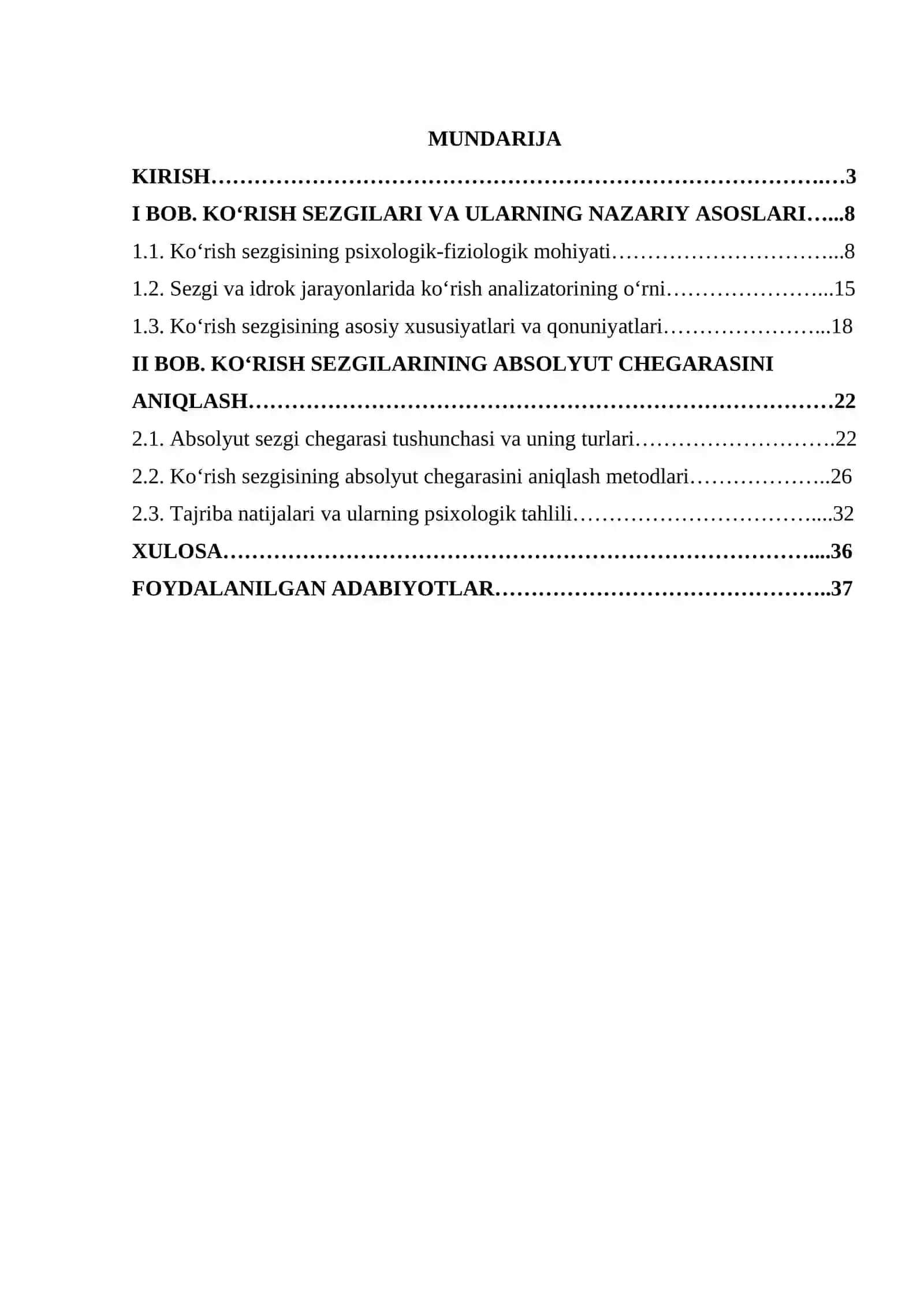 Ko'rish sezgisining absolyut chegarasini aniqlash mavzusidagi tayyor kurs ishi 2