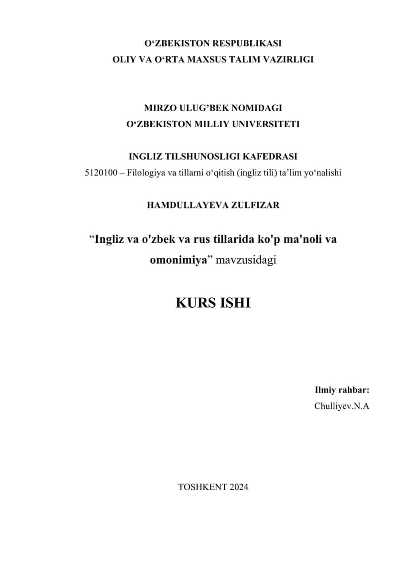 "Polysemy and Homonymy in English and Uzbek and Russian" 2