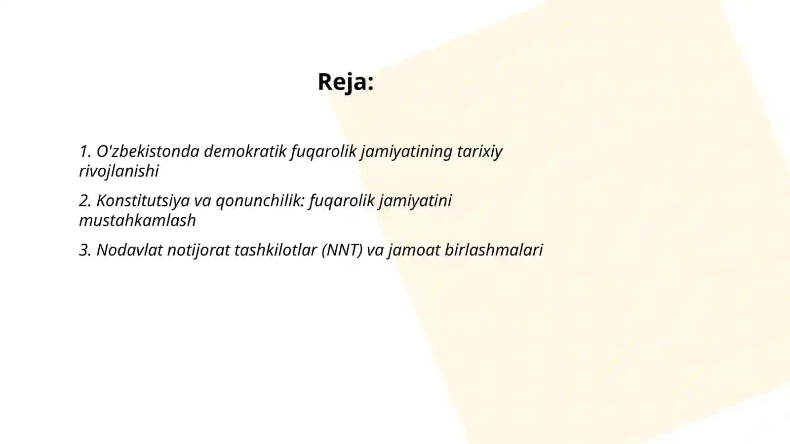 O'zbekistonda demokratik fuqarolik jamiyati asoslarining shakllanishi 2