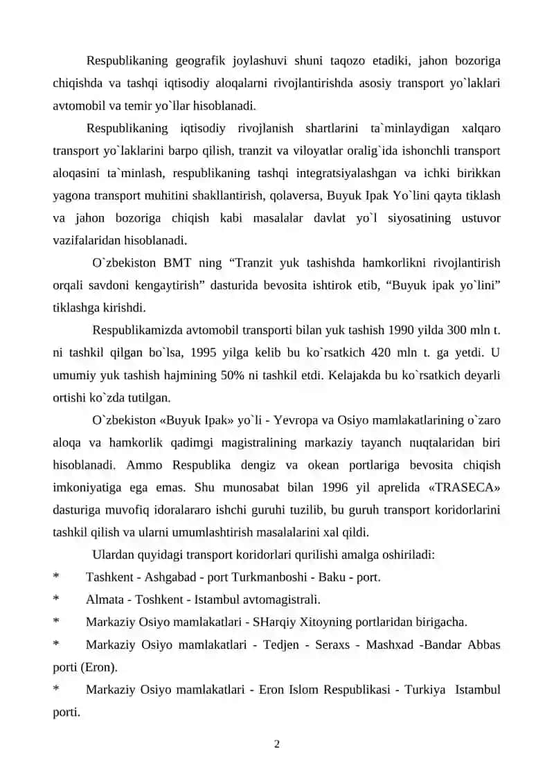 AVTOMOBIL YO`LLARI VA UNING IJTIMOIY-IQTISODIY HAYOTDAGI AHAMIYATI 2