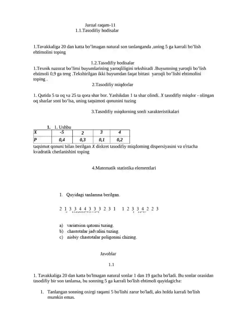Matematika va axborot texnologiyalari variant 2